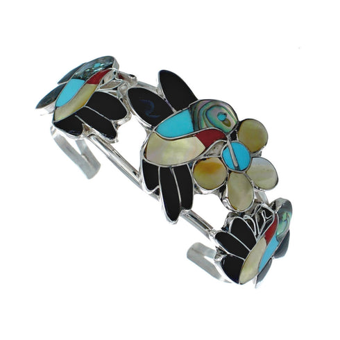 Multicolor Silver Hummingbird And Flower Zuni Bracelet NN20149